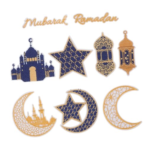 EXCEART 9St Ramadan-Stickerei-Patch Eid-Applikationen bestickte DIY-Aufnäher deko gestickte Aufnäher Applikationen für Kleidung Mittlerer Osten Heißschmelzkleber Stickaufkleber schmücken von EXCEART