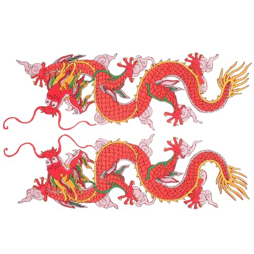 EXCEART Chinesische Drachen-Stickerei-Patches 2 Stück zum Aufbügeln Drachen-Patch zum Aufnähen Drachen-Applikation Wintersüßes Abzeichen für Kleidung Rucksack Schuhe Jacke Jeans Hut Kleid von EXCEART