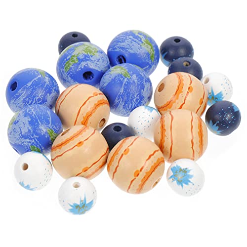 EXCEART Große Holzperlen Mit Loch Bunte Runde Holzperlen Für DIY Schmuck Makramee Und Basteln Für 30mm Erdkugel Mars Weiße Und Navy Blaue Planeten Holzperlen von EXCEART