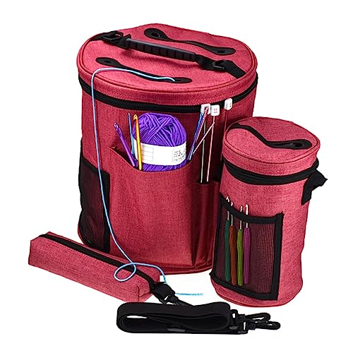 EXCEART gehäkelte Aufbewahrung gewebesäcke verbandstasche fleebag Stricktasche woven bag aufbewahrungstasche Aufbewahrung von Häkelgarn Aufbewahrung von Garnknäuel Rosa von EXCEART