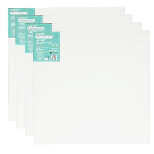 EXERZ 60x60cm Keilrahmen 4pk /Leinwand Gerahmte Kunstleinwände/ 280GSM/ Vorgespannt 100% Baumwolle/dreifach grundiert/Ohne Säure/mittelkörnig / 1.7cm dick von EXERZ