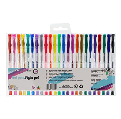 EXERZ Gel Stift 24tlg Regenbogenfarbe Kunst und Handwerk - Kugelschreiber mit feiner Tinte, einschließlich Glitzer, Neon, Metallisch, und klassische Farbtöne von EXERZ