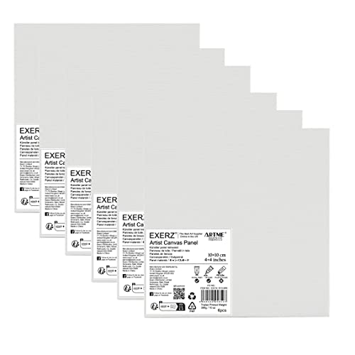 Exerz 10x10cm Malkarton 6 stk - Weiße Leinwandpanel 0.3cm dick 280GSM 100% Baumwolle - Kunstleinwandtafel für Acrylfarben, Ölfarben - Dreifach Grundiert/Ohne Säure/Mittelkörnig von EXERZ