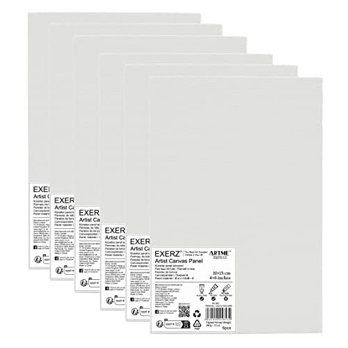 Exerz 10x15cm Malkarton 6 stk - Weiße Leinwandpanel 0.3cm dick 280GSM 100% Baumwolle - Kunstleinwandtafel für Acrylfarben, Ölfarben - Dreifach Grundiert/Ohne Säure/Mittelkörnig von EXERZ