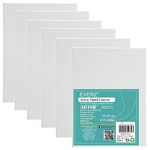 Exerz 15x20cm Malkarton 6er Set - Leinwand-Panele 0.3cm dick 280GSM 100% Baumwolle/Weiß - Kunstleinwandtafel für Acrylfarben, Ölfarben - Dreifach Grundiert/Ohne Säure/Mittelkörnig von EXERZ