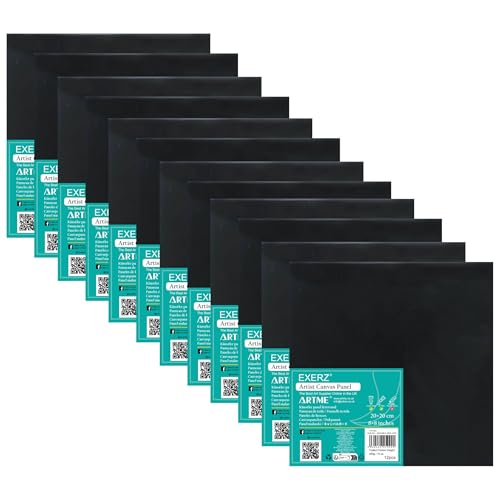 Exerz 20x20cm Malkarton 6er Set Schwarz- Leinwand-Panele 0.3cm dick 280GSM 100% Baumwolle/Weiß - Kunstleinwandtafel für Acrylfarben, Ölfarben - Dreifach Grundiert/Ohne Säure/Mittelkörnig von EXERZ