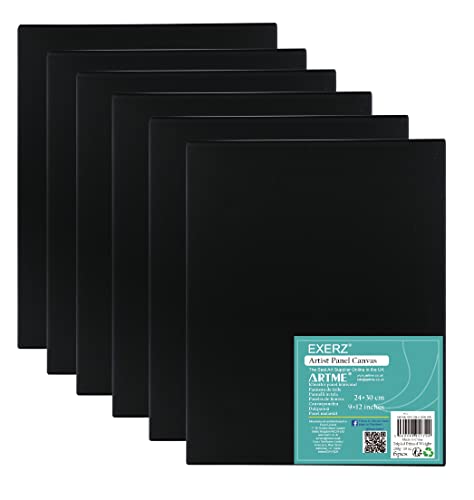 Exerz 24x30cm Malkarton 6er Set Schwarz- Leinwand-Panele 0.3cm dick 280GSM 100% Baumwolle/Weiß - Kunstleinwandtafel für Acrylfarben, Ölfarben - Dreifach Grundiert/Ohne Säure/Mittelkörnig von EXERZ