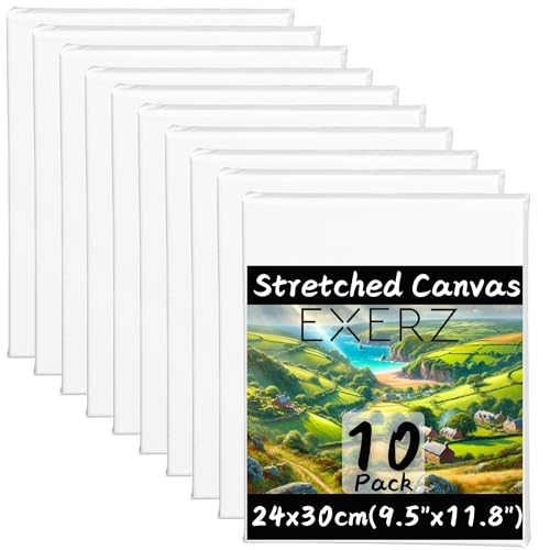 Exerz Keilrahmen 24x30cm, 10er-Set, Leinwand aus 100% Baumwolle, 280GSM, 1,7 cm Dick, Dreifach Grundiert, Säurefrei, Mittelkörnig, Acryl- und Ölfarben von EXERZ