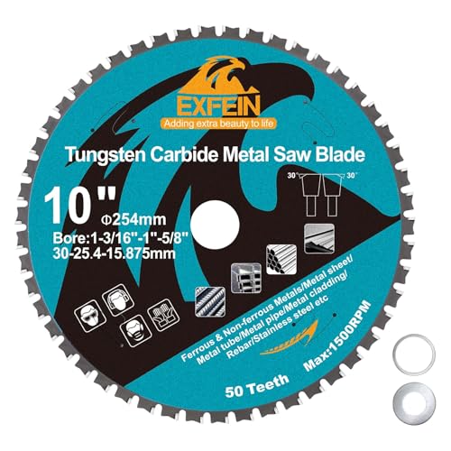 10 Zoll Metall Kreissägeblatt - EXFEIN Wolframkarbid bestückt TCT Sägeblätter mit 50 Zähnen für Stahl, Edelstahl, Nickel, Titan, Eisenmetalle, Stahlrohr 10 Zoll Metall Kreissägeblatt - EXFEIN Wolframkarbid bestückt TCT Sägeblätter mit 50 Zähnen für Stahl, Edelstahl, Nickel, Titan, Eisenmetalle, Stahlrohr von EXFEIN