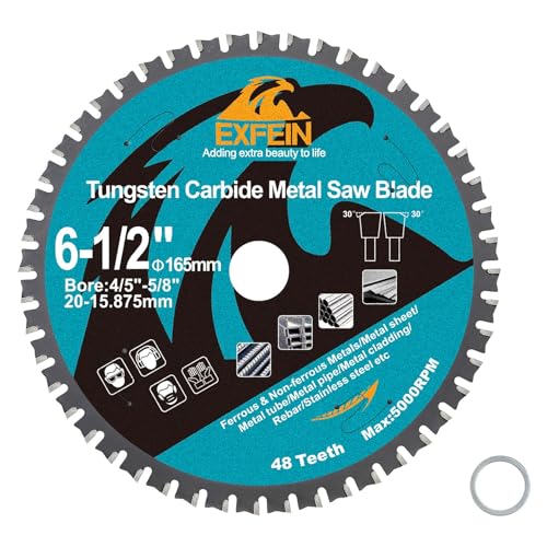 165mm Kreissägeblatt Metall - EXFEIN 48T TCT Metallkreissägeblatt zum Schneiden von Stahl, Aluminium, Kupfer, Metall Baustahl, für Kreissäge und Kappsäge von EXFEIN