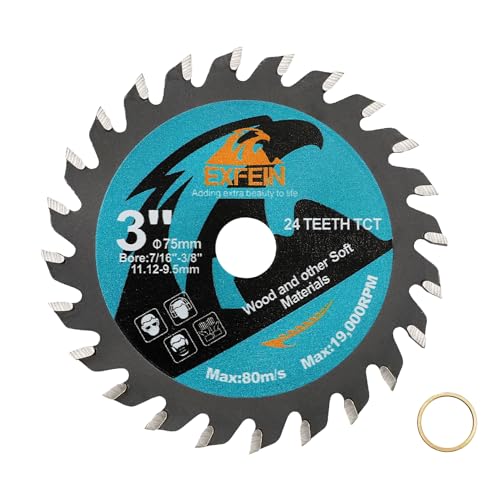 EXFEIN 75mm Trennscheibe - Hartmetall Bestückte Zähne 24T Kompakte Kreisförmige Trennscheibe für Holz Kunststoff, mit 9.5MM-11.12mm Bohrung von EXFEIN