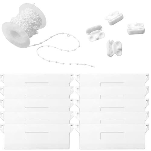 10 Stück 127mm Lamellenvorhang Beschwerungsplatte mit 10m Vertikal Rollokette Endloskette und 4 Kettenverbinder, Lamellenvorhang Ersatzteile Set, Bodenplatte für Vorhang Tür Fenster Zubehör (Weiß) von EXIN DECHEN