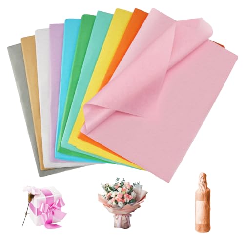 100 Blatt Seidenpapier Bunt, 50 x 70cm Transparentpapier Bunt, 10 Farben Verpackungsmaterial Seidenpapier,Tissue Paper,Seidenpapier zum Verpacken,Tissuepapier Bastelpapier für Geschenktüten,Pompoms von EXIN DECHEN