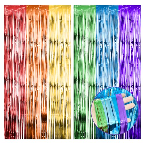 2 Stück Lametta Vorhangbunt, Glitzer Vorhang Geburtstag, 1m X 2m Party Vorhang Metallic Regenbogen, Glitzervorhang Lametta für Geburtstage Festivals Party Bühnendekor Fotokabinen Requisiten für Party von EXIN DECHEN