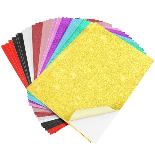 30 Blatt Selbstklebend Glitzerpapier zum Basteln, Glitzer Papier Bastelpapier Bunt 10 Farben, Glitzer Folie Blatt Buntes Papier A4, Glitzerfolie Bastelmaterial für Diy Handwerk GrußKarten Scrapbooking von EXIN DECHEN