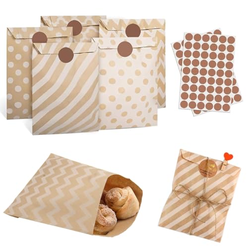 50 Stück Süßigkeiten Papiertüten,18x13cm Candy Bar Tüten,Kleine Geschenktüten Papier mit 2 Aufkleber,Bonbon Tüten Papier,Braun Kraftpapiertüten Kindergeburtstag für Party,Weihnachten,Ostern,Hochzeiten von EXIN DECHEN