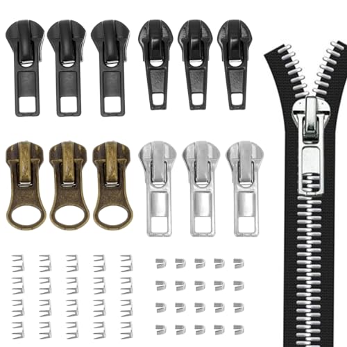 52 Stück Reissverschluss Zipper Ersatz,Reißverschluss Reparatur Set,Universal #5 Reissverschluss Schieber,Ersatz Zipper für Reißverschluss,Fix Reißverschluss Zipper für Jacken,Koffer,Jeans,Rucksäcke von EXIN DECHEN