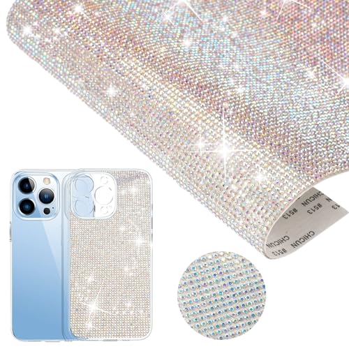 Kristall Stoff zum Aufkleben, 24×20cm Kristall Strass Aufkleber Bling Bling, Selbstklebende Glitzer Strass Kristall, 2mm Strasssteine für Autodekoration DIY Handwerk Taschen Schuhe Telefon Dekoration von EXIN DECHEN