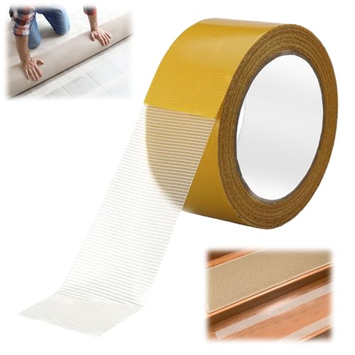 Teppichklebeband,20m x 50mm Teppichklebeband Doppelseitig Extra Stark,Hohe Haftkraft Teppich Klebeband,ohne Rückstände,Doppelseitiges Gewebe Klebeband für Verlegen von Teppich,Bodenbeläge,PVC-Belag von EXIN DECHEN