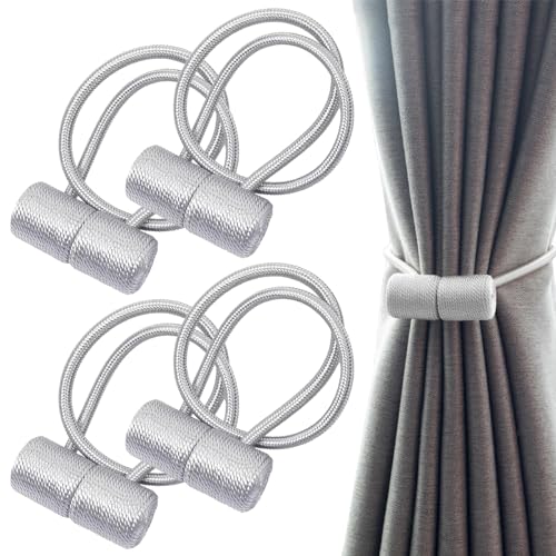 4 Stück Magnetische Vorhang Raffhalter 45Cm Gardinen Raffhalter, Gardinen Halterung, Vorhanghalter, Gardinenhalter Raffhalter Magnetisch für Zuhause Schlafzimmer Büro Dekorativer Vorhang (Silbergrau) von EXIN DEHCEN