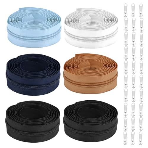 5 Colours Nylon Endlosreißverschluss 5mm 2M Reißverschluss Teilbar mit 30 Schieber + 30 End Pieces, Endlos Reissverschluss mit Zipper Reissverschluss für Bettwäsche für Bettwäsche, Insgesamt 12M von EXIN DEHCEN