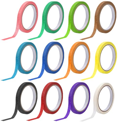 EXIN DEHCEN 12 Rollen Buntes Klebeband Farbig 10mm X 20m Farbiges Klebeband Bunt, Beschreibbar Washi Tape Set Regenbogen Masking Tape, Bunt Abklebeband für DIY Kinder Maler Lehrer Arts Labeling von EXIN DEHCEN