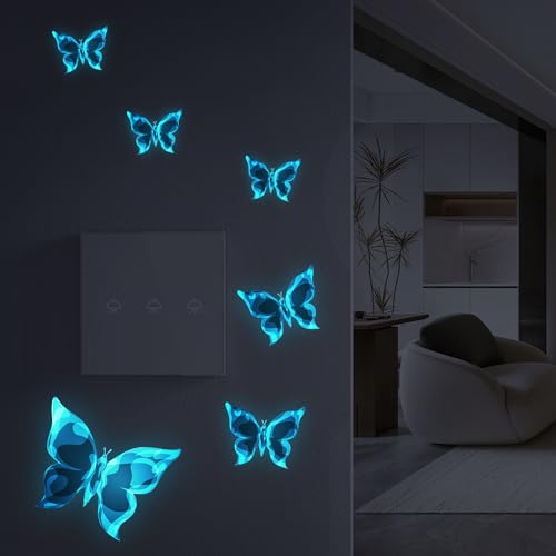 EXIN DEHCEN 6 Stück Wandtattoo Wandsticker Leuchtend, Blaue 3D Schmetterlings Wandaufkleber Leuchtend, Schmetterling Deko Wandsticker für Wohnzimmer Schlafzimmer Wanddeko Party-Dekoration DIY von EXIN DEHCEN