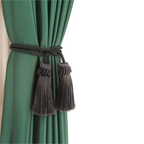 EXKURPOO Raffhalter 2/4Pcs Quaste Vorhang Raffhalter Hängen Ball Pinsel Hause Dekoration Fringe Holdback Vorhänge Zubehör Geflecht Gürtel Zurrseil(Deep Gray,2Pieces) von EXKURPOO