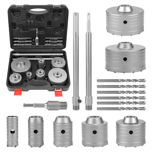 EXLECO 13er Beton Bohrkronen Set Hohl Bohrkrone Dosenbohrer Steinbohrer, 5 Kernbohrer 30 40 50 65 80 100 110mm mit 100mm 300mm SDS Plus & SDS Max 3 Zentrierbohrer, Lochbohrer Wandlochsägebohrer von EXLECO