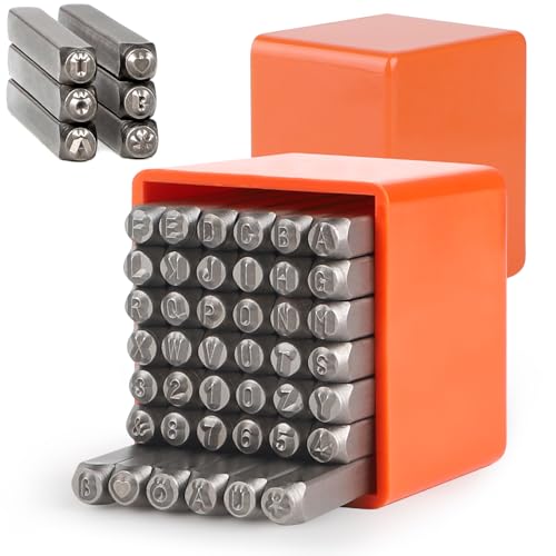 EXLECO 42er 3mm Schlagzahlen Set Schlagbuchstaben mit ÖÜÄß&* 0-9 A-Z Buchstaben Stempel Prägestempel Metallstempel Schlagstempel für Metall Leder von EXLECO