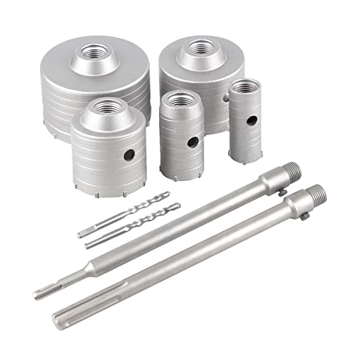 EXLECO 9 Beton Bohrkronen Set Hohl-Bohrkrone Set Dosenbohrer Steinbohrer, 5 Kernbohrer 30mm 40mm 65mm 80mm 100mm mit 300mm Rundgriff SDS Plus & SDS Max 2 Zentrierbohrer, Lochbohrer Wandlochsägebohrer von EXLECO