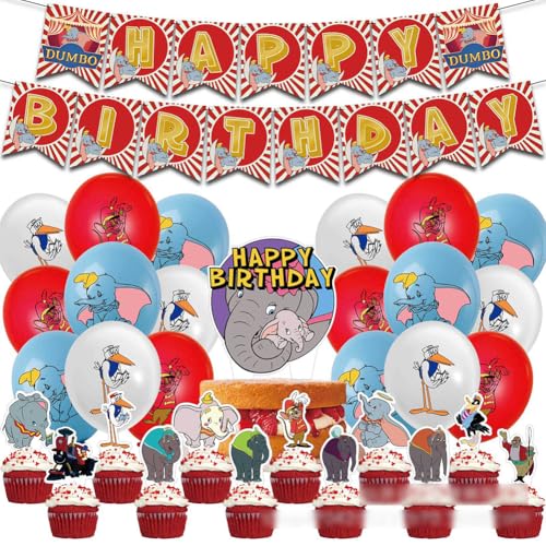 EXOSSBA Elefanten Zirkus Geburtstags Party Dekoration Set, Elefanten Theme Party Supplies Set Enthält Banner, Cupcake Topper, Latex Ballon für Jungen, Mädchen, Kinder Geburtstagsfeier von EXOSSBA