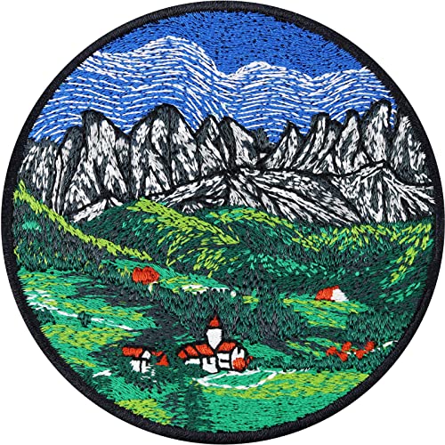 Alpen Aufnäher Alpine Berglandschaft Bergliebe Patch Alpenverein Aufkleber Bügelbild Naturschutz Aufbügler Naturfreunde Jeans Flicken Applikation zum annähen - 80x80mm von EXPRESS-STICKEREI