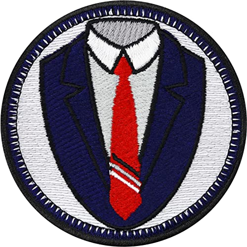 Anzug und Krawatte Aufnäher/Aufbügler gestickt Premium Maßanzug Businessman Patch Suite Emblem | Büro Geschenk Boss Chef Barney Stinson Fan Mitarbeitergeschenk Bügelbild Kollege | 75x75mm von EXPRESS-STICKEREI