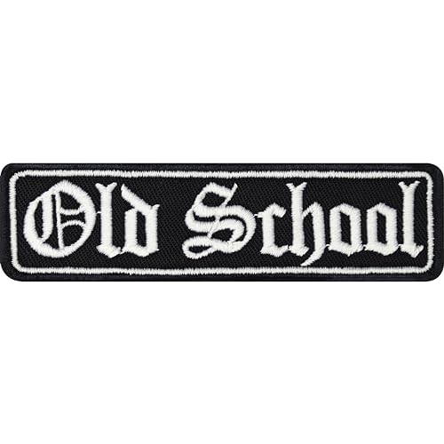 Aufmäher "Old School" club Biker Patch Kutten Aufnäher Old School | Biker Aufbügler Old timer MC Rankpatch | Abzeichen Motorbike Sticker für alle Stoffe 100x25mm von EXPRESS-STICKEREI