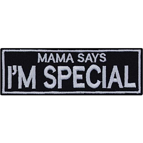 Aufnäher "Mama says: I'm special" Humor Aufbügler Biker Patch Bügelbilder Motivation Sticker zum aufnähen/aufbügeln | lustiger Spruch Geschenk Applikation für alle Stoffe | 100x35mm von EXPRESS-STICKEREI