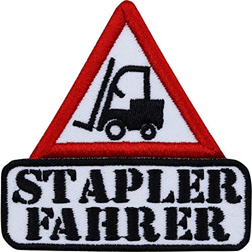 Aufnäher STAPLERFAHRER Fahrzeug Aufbügler/Patch Jeans Flicken Bügelbild zum annähen/aufbügeln | Logistik Geschenk Gabelstapler Applikation für Berufsbekleidung | 70x70mm von EXPRESS-STICKEREI