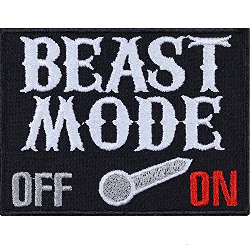 Beast Mode ON/OFF Biker Aufnäher Heavy Metal Aufbügler/Patch zum annähen/aufbügeln | Fitness Bügelbilder Applikation für alle Stoffe/Leder | 80x60mm von EXPRESS-STICKEREI