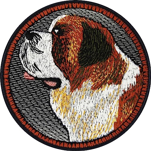 Bernadiner Aufnäher Hunde Patches Aufbügler zum aufbügeln/annähen Hunde Patch Hunderassen Bügelbilder Bernadiner Sticker für Hunde Kleidung/Halsband/Leine | 75x75mm von EXPRESS-STICKEREI