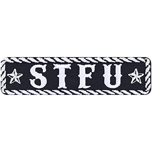 Biker Aufnäher/Aufbügler STFU "Shut the fuck up" Patch Heavy Metal Bügelbilder Geschenk für Motorrad Applikation für Jacke/Weste/Jeans/Motorradkoffer | 100x25mm von EXPRESS-STICKEREI