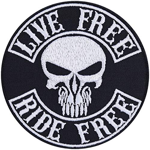 Biker Aufnäher bestickt "Live free - Ride free" Aufbügler/Patch zum annähen | Jeans Flicken/Bügelbilder Motorrad Applikation für Leder und Motorradzubehör | 90x90mm von EXPRESS-STICKEREI