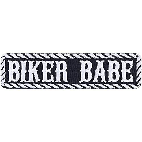 BIKER BABE Aufnäher Lady Biker Aufbügler Biker Patch Bügelbilder Motorrad Geschenk für Frauen DIY Applikation für Jacke/Weste/Jeans/Motorradkoffer | 100x25mm von EXPRESS-STICKEREI