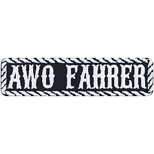 AWO FAHRER Aufnäher/Aufbügler DDR Biker Patch Motorrad Bügelbilder Old school Geschenk für Motorradfahrer DIY Applikation für Lederjacke/Weste/Jeans/Motorradkoffer | 100x25mm von EXPRESS-STICKEREI