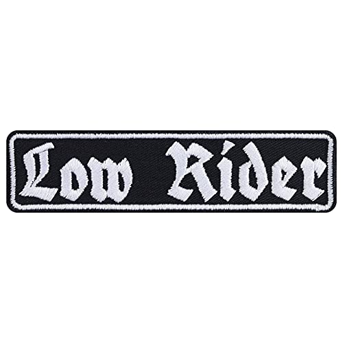 Biker Aufnäher "Low Rider" Aufbügler/Patch Rocker zum annähen | Bügelbilder Motorrad Geschenk Motorradfahrer Applikation für Leder-Jacke/Weste/Jeans/Boots/Koffer | 100x25mm von EXPRESS-STICKEREI