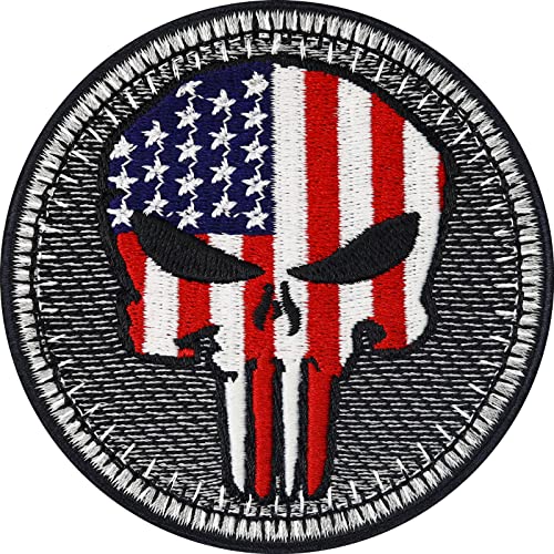 Biker Patches Aufnäher American Biker Punisher Patch zum aufbügeln/aufnähen | Biker Kutte Applikation für alle Stoffe | Amerika Flagge USA Aufbügler Accessoires | 75x75mm von EXPRESS-STICKEREI