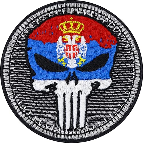 Biker Patches Länder Flaggen Aufnäher Biker Punisher Patch zum aufbügeln/aufnähen | Biker Kutte Applikation Flagge Aufbügler (Punisher Serbien - Patch) von EXPRESS-STICKEREI