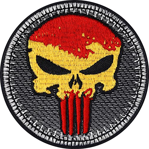 Biker Patches Aufnäher Spanish Biker Punisher Patch zum aufbügeln/aufnähen | Biker Kutte Applikation für alle Stoffe | Spanien Flagge Aufbügler Accessoires | 75x75mm von EXPRESS-STICKEREI