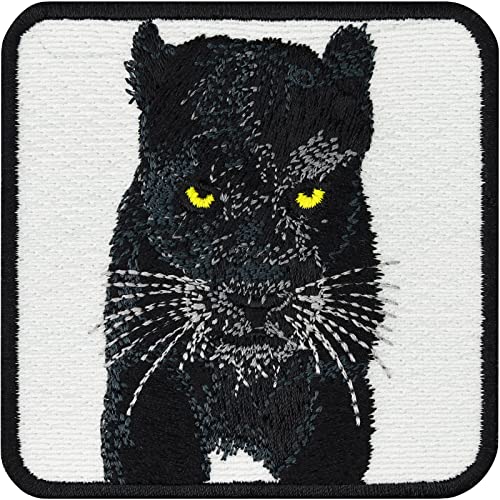 Black Panther Aufnäher mit Stickerei | Black Panther Patch Wildkatze Bügelbild Leopard Aufbügler zum annähen/aufbügeln | Save the Earth Wildlife protection Umweltschutz Abzeichen | 75x75mm von EXPRESS-STICKEREI