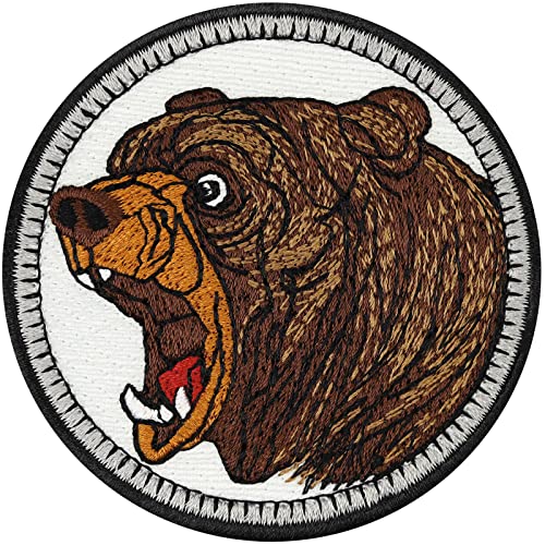 Braunbär Aufnäher Grizzly bear Patch heimische Tiere Canada Wildlife Artenschutz Umweltschutz Aufkleber/Applikation "Save The Planet" | brüllender Bär Aufbügler | 65x65mm von EXPRESS-STICKEREI