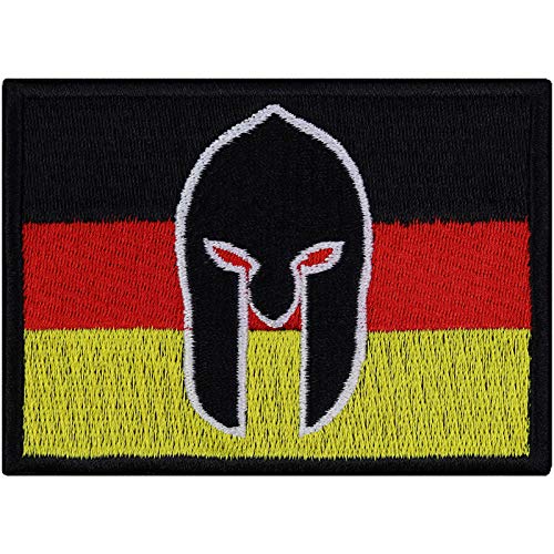 Deutschland Flagge Aufnäher Spartaner Biker Aufbügler Gladiator Germany Patch zum annähen Männer Geschenk Applikation für Leder-Jacken/Kutten/Jeans/Taschen | 90x65mm von EXPRESS-STICKEREI